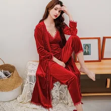FZSLCYIYI, зимний Велюровый комплект из 4 предметов, банный халат с подушечкой на груди, ночная рубашка с длинным рукавом, домашняя одежда, одежда для сна, бархатный пижамный комплект