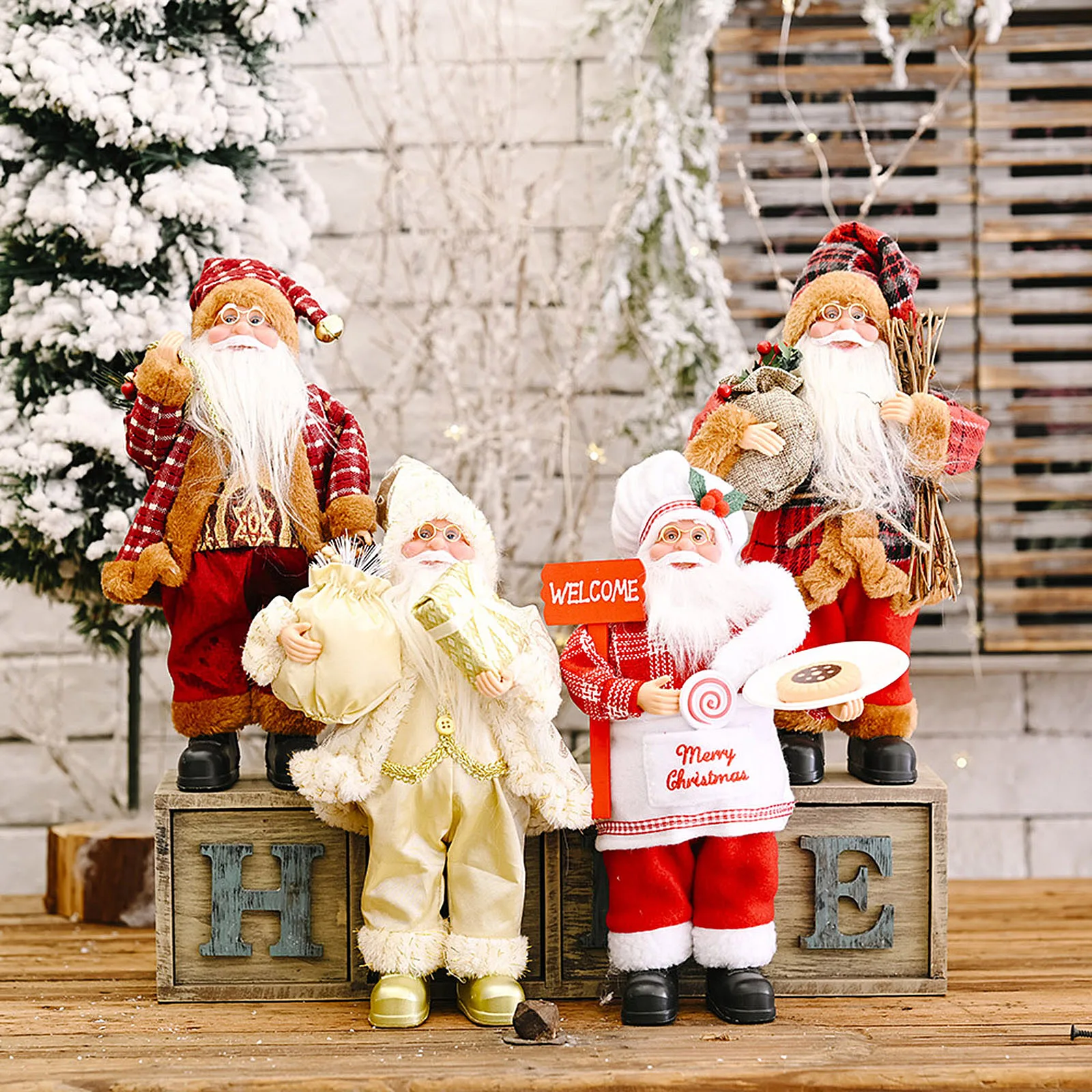 Delux Father Christmas Santa Claus Standing Figure Xmas Tabletop Desk Decoration Home Room Indoor Outdoor Ornaments