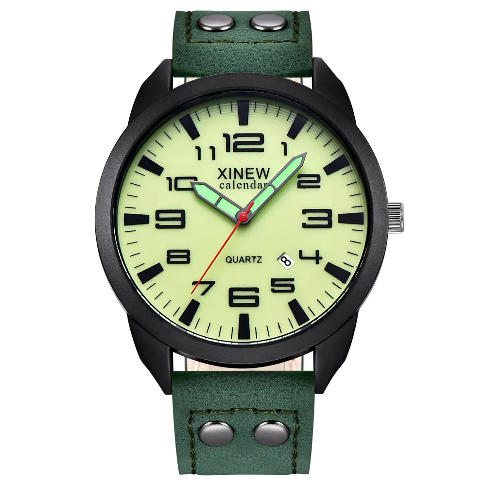 Модные Простые Спортивные часы с кожаным ремешком, светящийся циферблат, мужские кварцевые наручные часы A40