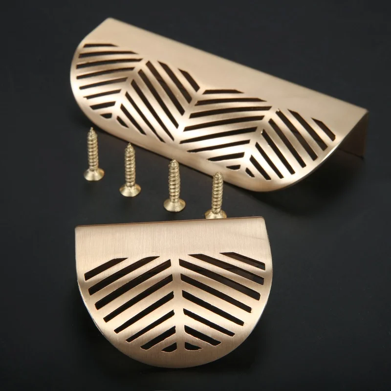 잎 모양의 금 기모 중공 손잡이, 가구, 캐비닛, 나뭇잎 손잡이, 아연 합금, 40mm/96mm, 황금, 찬장 서랍, 나사 포함
