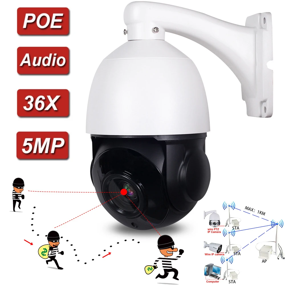 IMPORX 5MP 36X ZOOM WIFI POE IP66 Auto Tracking PTZ Camera Humanoid Person Motion Detection H.265 IP Two Way Audio | Безопасность и