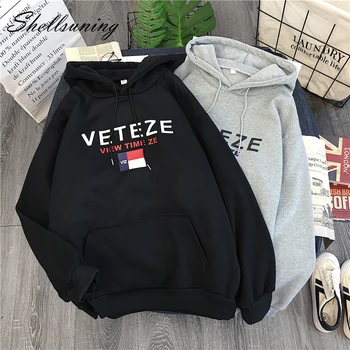 

Shellsuning 2019 Autumn Winter Harajuku Letter Womens Pocket Pullovers Plus Velvet Hoodies Korean Print Oversized Sweatshirts