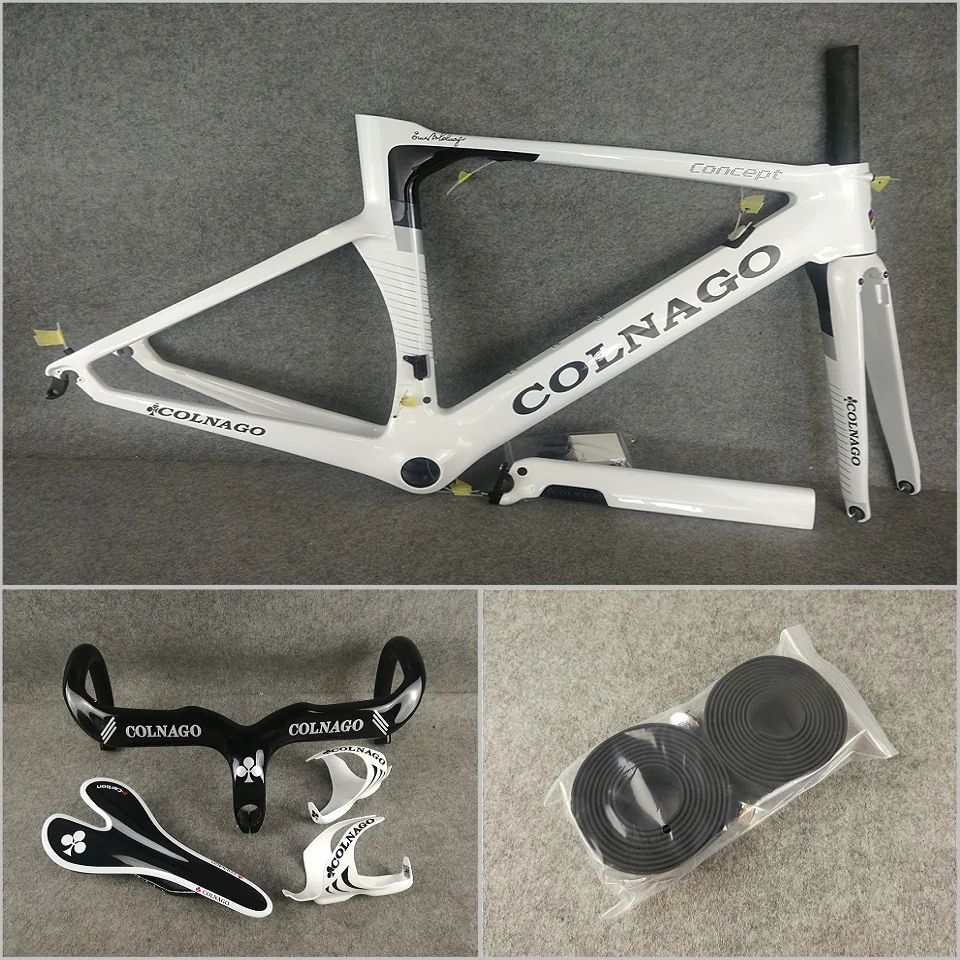 Белая окрашенная UD Глянцевая Colnago концепция карбоновая рама+ руль+ седло+ держатели для бутылок с водой C60 C64 упакованы для продажи