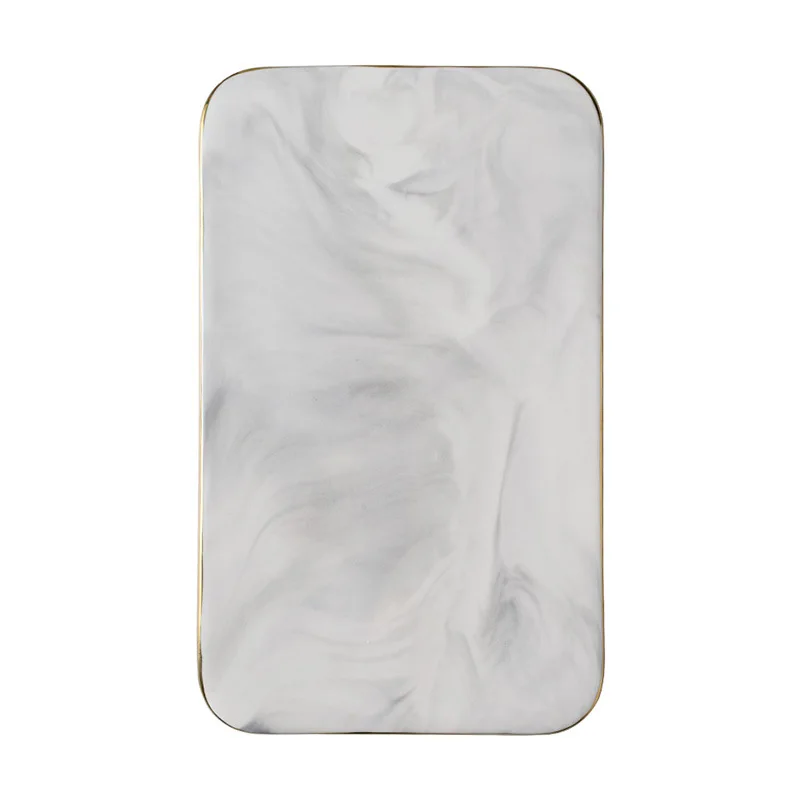 Marble Ceramic Cutting Board with Glod Rim, Kitchen, Sushi, Bread, Cheese Serving Board, Rectangular Plate, Storage Tray
