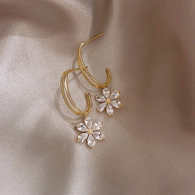 Petal Earrings Zircon Plant Crystal-Trendy Bohemian Women Sweet