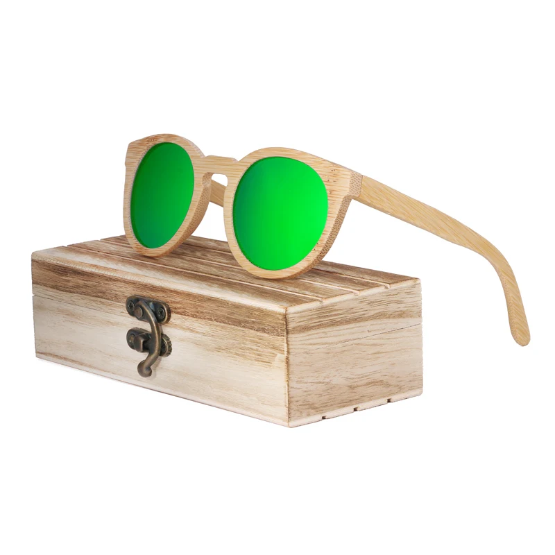 BerWer бамбуковые солнцезащитные очки для мужчин, деревянные очки для женщин, брендовые деревянные солнцезащитные очки для женщин Oculos de sol masculine с бамбуковой коробкой - Цвет линз: green with case
