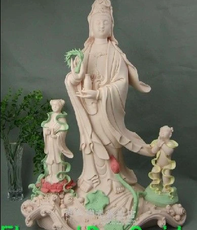 21 &quotкитайский фарфор Dehua цветной Dharmapalas Tongzi Kwan ваза Инь статуя лотоса|Статуи и