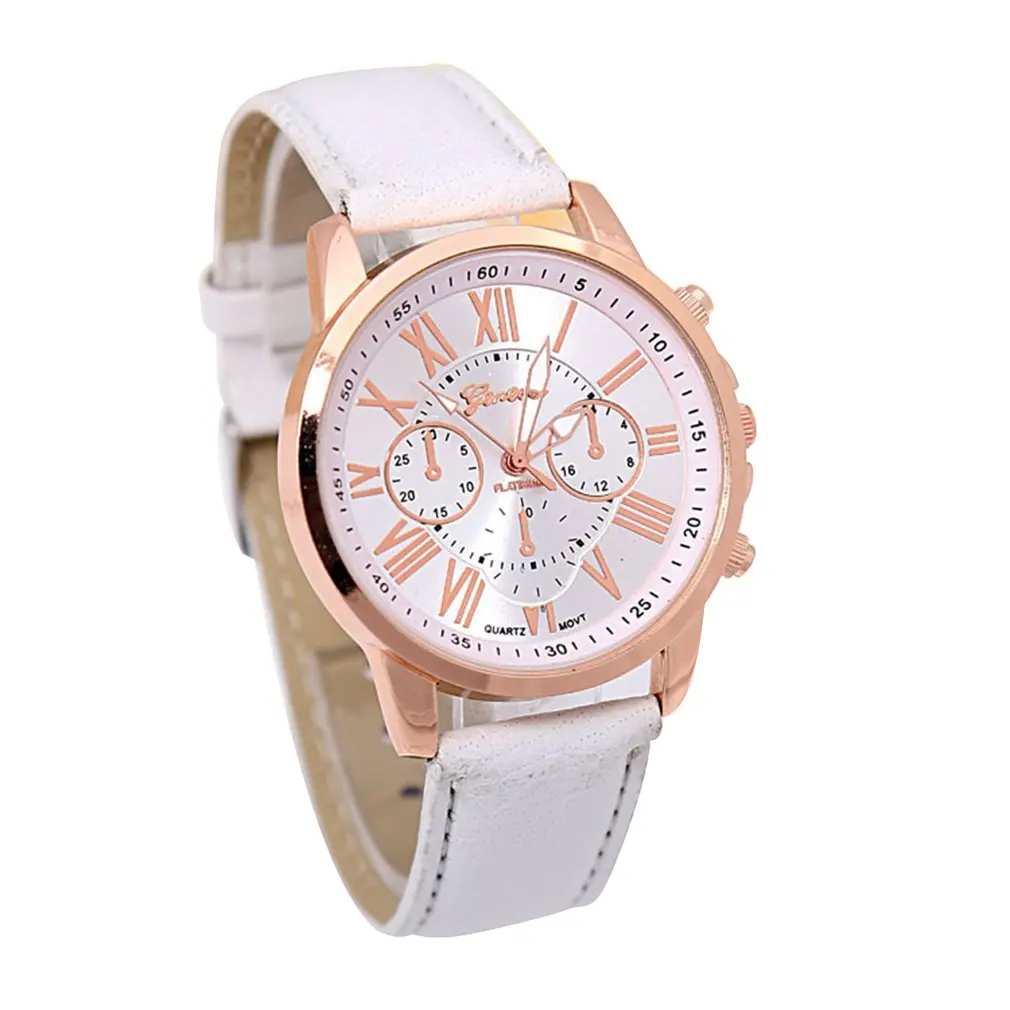 Fashion Brand Multi-function Analogue Round Big Dial Quartz Leather Strap Watch Wristwatch Coloful Strap