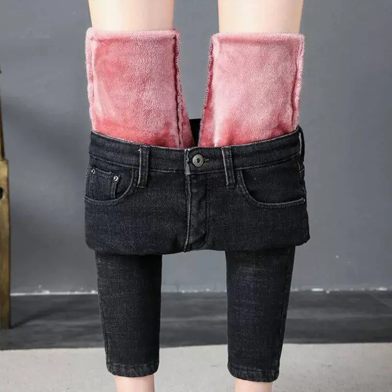 2020 Winter Warm Jeans For Women Elastic Jeans Female Trousers  Fleeces Thickened Velvet thick insulated Jeans Pants