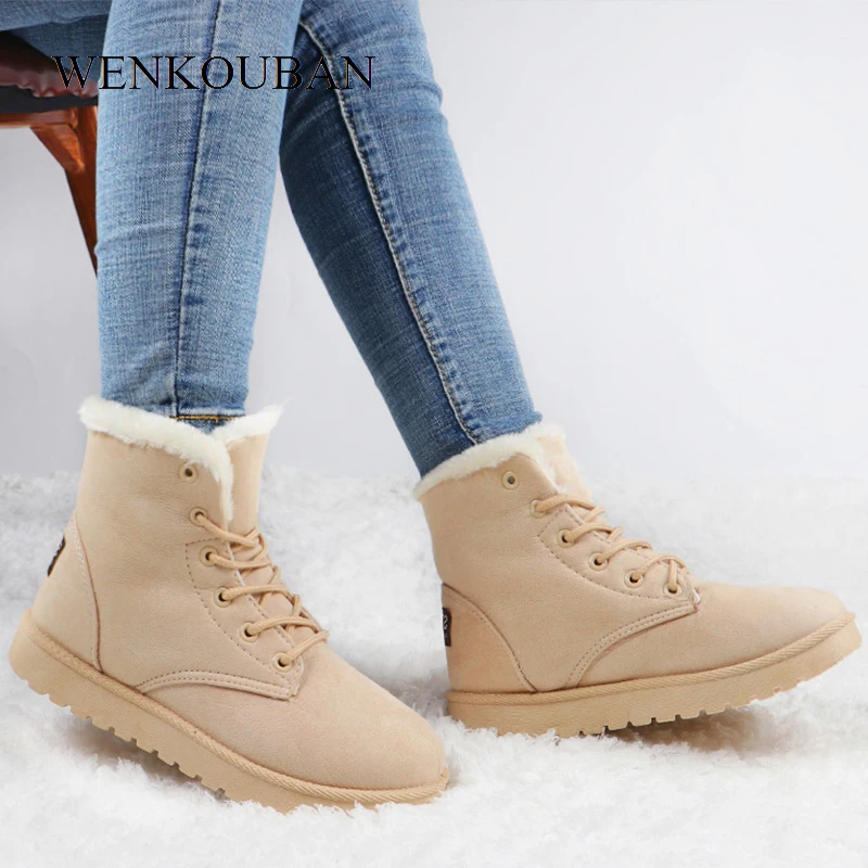 Зимние ботинки; женские замшевые зимние ботильоны; теплые женские ботинки на платформе с плюшевой стелькой; резиновая обувь на шнуровке; botas mujer invierno;