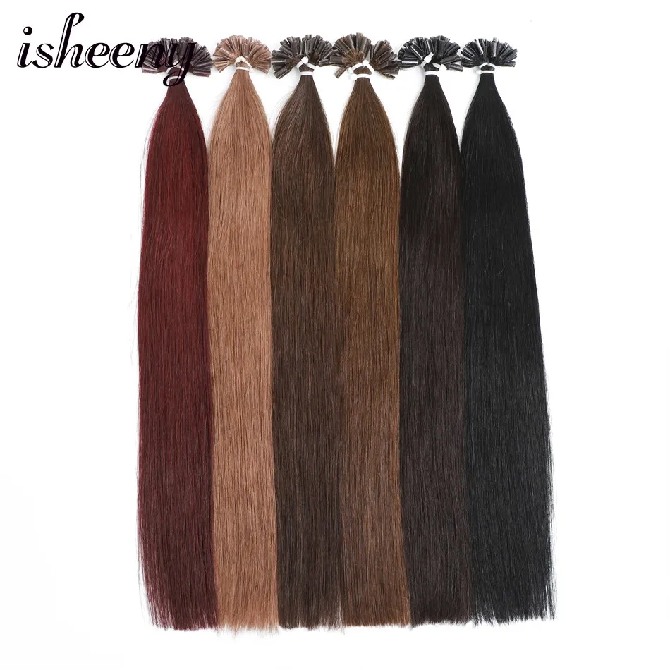 Isheeny 1" 18" 2" Remy fusion волосы для наращивания прямые 25 прядей для ногтей u-образные человеческие волосы 11 цветов