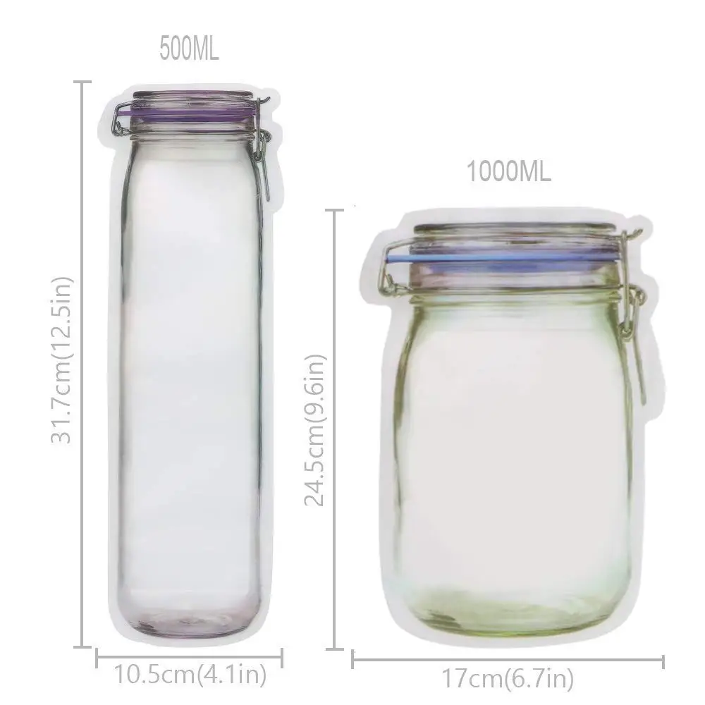 10Pcs Mason Jar Bag Zipper Pouch PE Plastic Reusable Zip Lock Food Storage Pouch