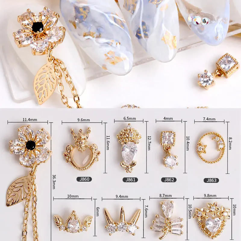 

5pcs Flower Moon Crystal Zircon Pendant Nail Art Rhinestone metal manicure nail accessories DIY Nail Decorations Nails charms