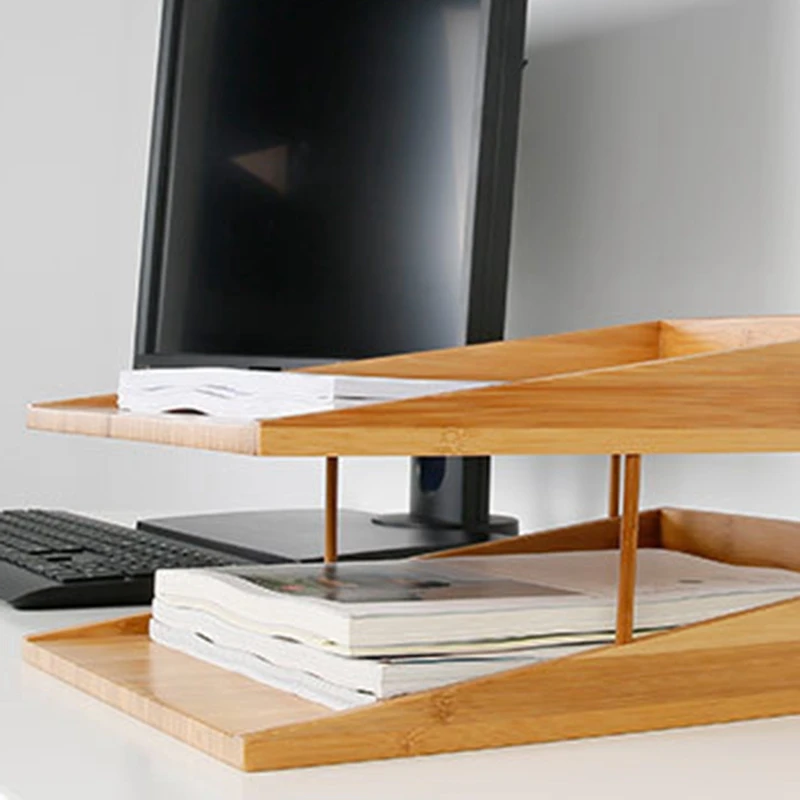 

2-Layer File Tray Organizer, Stackable Storage Box, File Letter Tray, Bamboo Environmental Protection, Desktop Double-Layer Rack