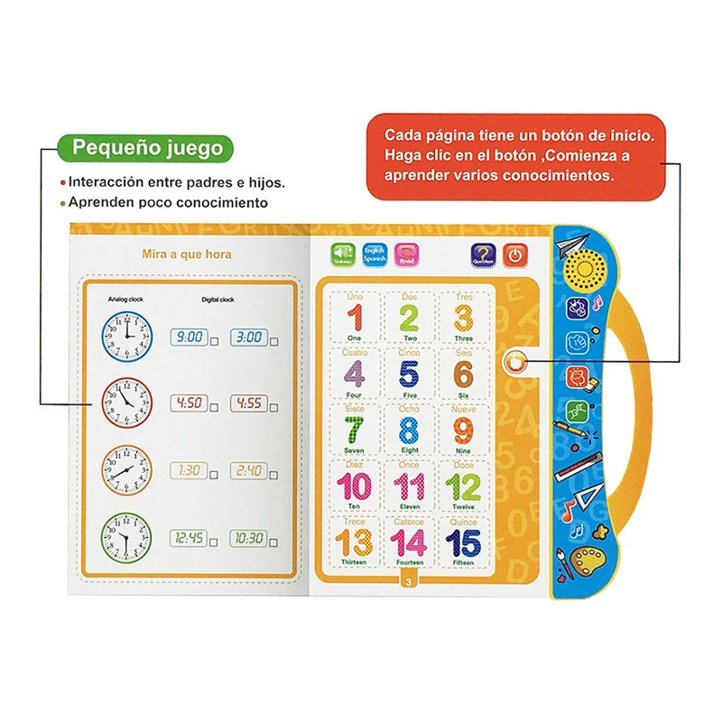 ABC Sound Book for Children English Spanish Letters & Words learning toys for 3 year old Girls Boys Fun Educational Toys