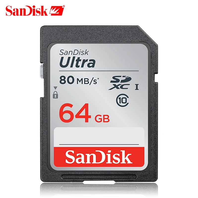 Двойной Флеш-накопитель SanDisk Ultra 32 Гб оперативной памяти, 16 Гб встроенной памяти, 64 ГБ, класс 10 SD карта SDHC/SDXC карты памяти SD карты 128 ГБ 80 МБ/с. для Камера Поддержка официальный проверки - Емкость: 64 ГБ