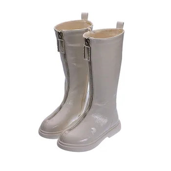 

2019 Autumn Winter Boots For Toddler Girls Glossy Plush Boots Kid Black Leather Boots Crystal Children Long Boots Warter proof