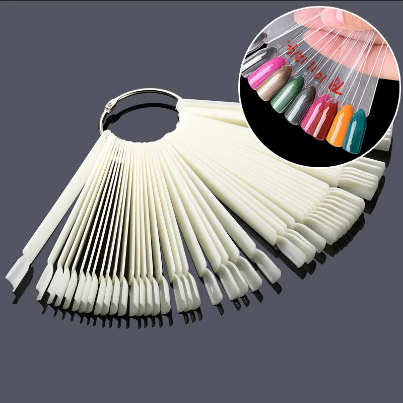 

50Pcs Fan-shaped Nail Tips Display Sector Palette With Metal Ring for manicure Clear/Nature false nails colors card samples show