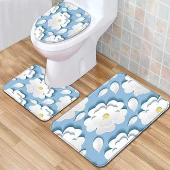 

3pcs Bath Carpet Set Flannel Soft Toilet Pedestal Rug Absorbent Bathroom Shower Mat Non-slip Toilet Cover Seat Mat Foor Pads