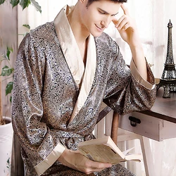 Satin Men's Robe Sleepwear Print V-Neck Lounge Kimono Bathrobe Jpanese Luxurious Long Sleeves Plus Size Home Gown 3XL 4XL 5XL