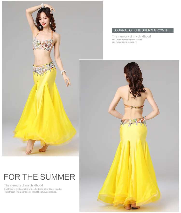 Костюм для танца живота, одежда для выступлений на сцене, Женский комплект для танца живота с бюстгальтером, поясом и юбкой, Новое поступление, костюмы для Хэллоуина из 3 предметов