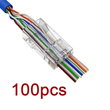 

New 100 PCS 8P8C EZ RJ45 Connector Cat6 RJ 45 UTP Ethernet Cable Plug RG45 Cat5e 8P8C Cat 6 Network Unshielded Cat5 Terminal