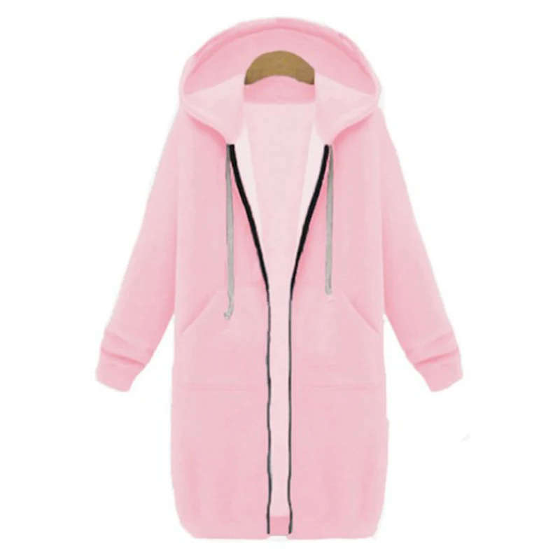 Pig Pink Wipalo размера плюс женские на молнии с капюшоном удлиненные худи для девушек с длинным рукавом осень. Зимняя Толстовка Пальто Повседневная куртка топ S-5XL - Цвет: Pig Pink