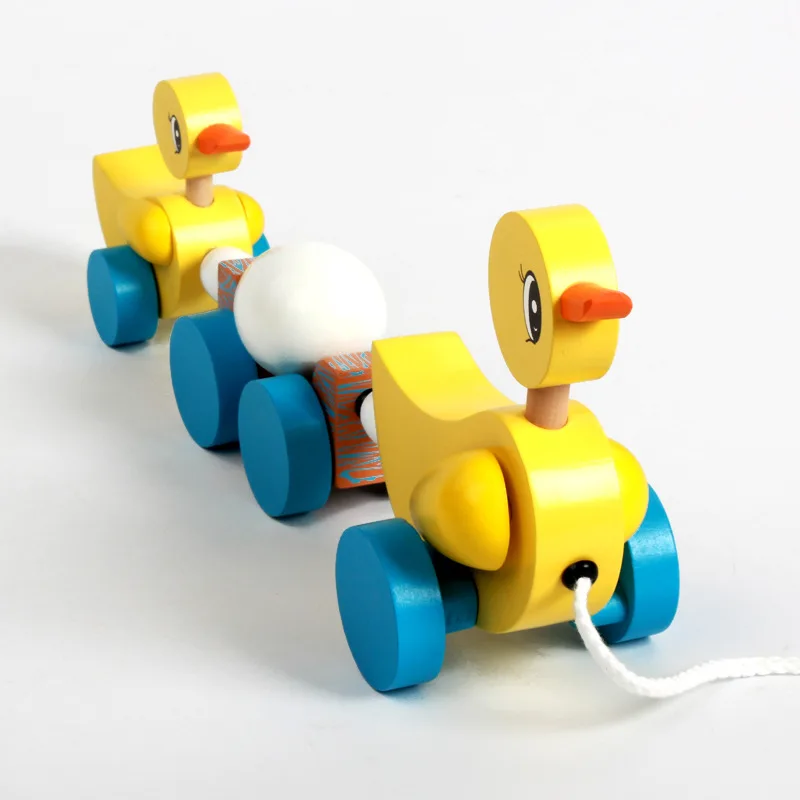 

New Style Wooden Toys Drag Small Yellow Duck Model Duck Eggs Game Tractors Children'S Educational Scientific And Educational Toy