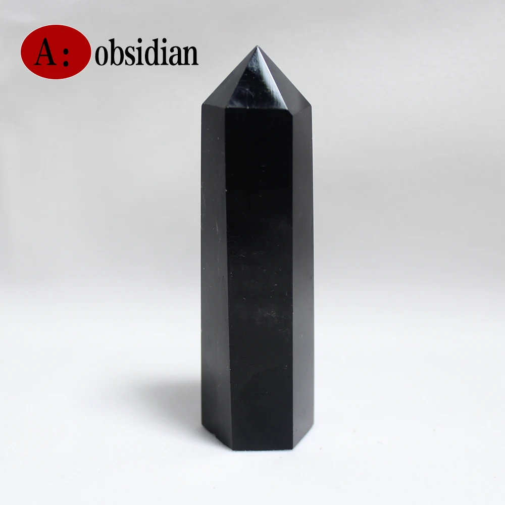 obsidian 85-90 мм камень точка башня Wicca целебный Кристалл шестиугольник природные минералы волшебная палочка домашний декор Свадьба аметист розовый кварц - Цвет: obsidian