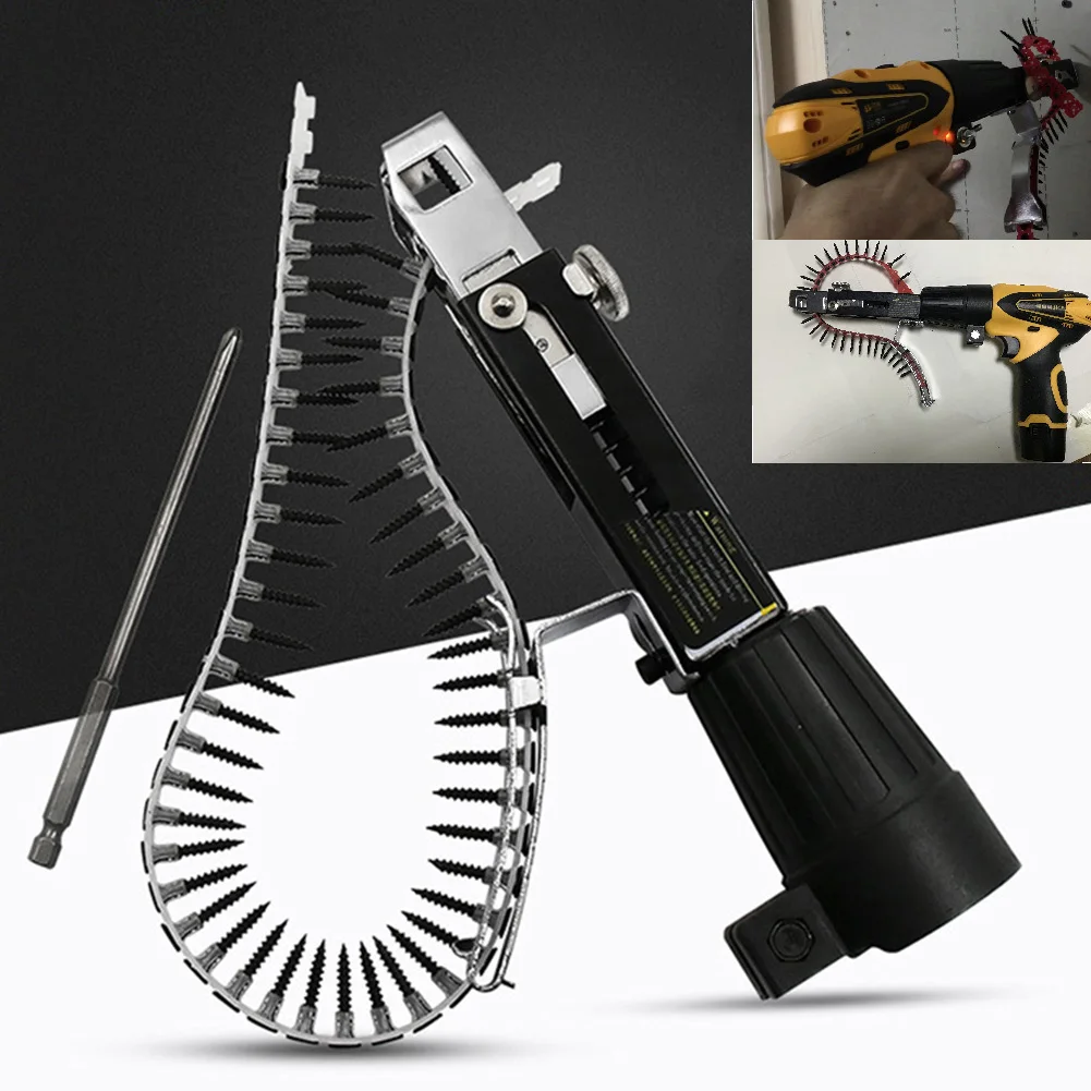 

Automatic Screw Spike Chain Nail Gun Adapter Screw Gun for Electric Drill Woodworking Tool Cordless Power Drill Attachment New