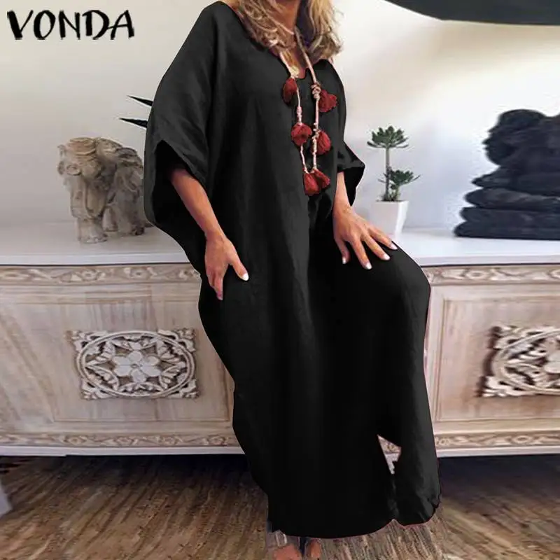 VONDA женские Летние повседневные свободные длинные платья макси винтажные длинные платья Vestidos размера плюс женские платья S-5XL