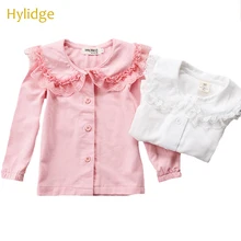 Hylidge/милые блузки с длинными рукавами и воротником с оборками для маленьких девочек, кружевная футболка принцессы для девочек Одежда для маленьких девочек детские топы