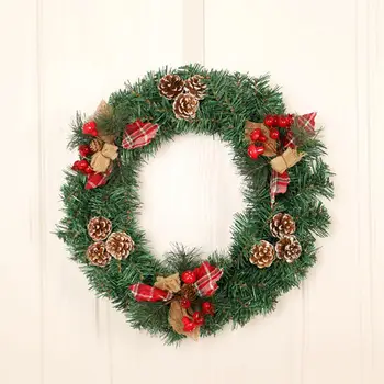 

Christmas Wreath Pendant Artificial Garland With Red Berries And Pine Cones Door Window Fireplace Christmas Decoration 40cm