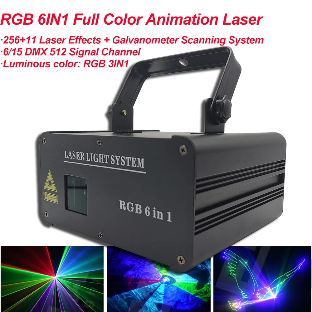 RGB 6IN1 Multi Color Animation Laser Light Beam DMX 512 Scan DJ Disco Party Stage Holiday Bar Decor Lazer Effect Lighting