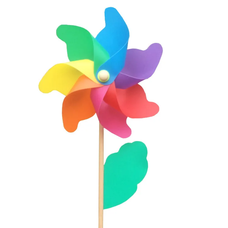 24 Cm CHILDREN'S Toy Windmill Wholesale Outdoor Scenic Area Decoration Wooden Rod Colorful Plastic Windmill Pastoral Style Windm