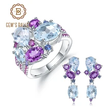 GEM'S BALLE Натуральный топаз аметист кольцо серьги гвоздики Настоящее 925 пробы серебро Красочные конфеты набор украшений для женщин хорошее ювелирное изделие