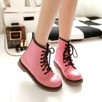 

Women's boots spring and autumn 2019 new low-heeled belt round head ankle boots square with Martin boots candy color students