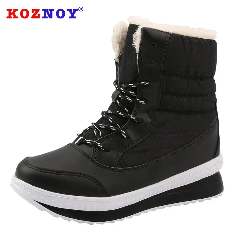 

Koznoy Snow Boots Winter Plus Velvet Dropshipping Thick Bottom Plush Solid Canvas Round Toe Warm Leisure Women Cotton Shoes