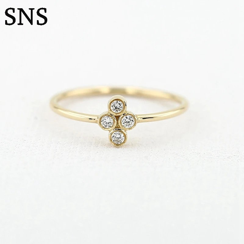 Four Stones Bezel Setting Real Diamond Ring 14k Gold Jewelry 0.12ct Round Shape Natural Diamond Rings For Women