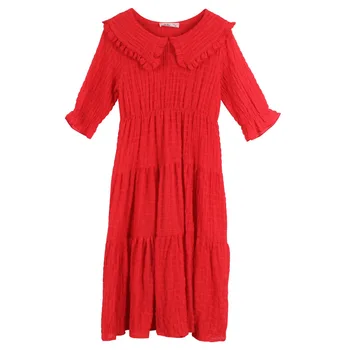 

New Princess Girls Dresses 2020 Summer Kids High Waist Pleated Dresses for Teen Girls Cute Princess Cotton Red Maxi vestidos