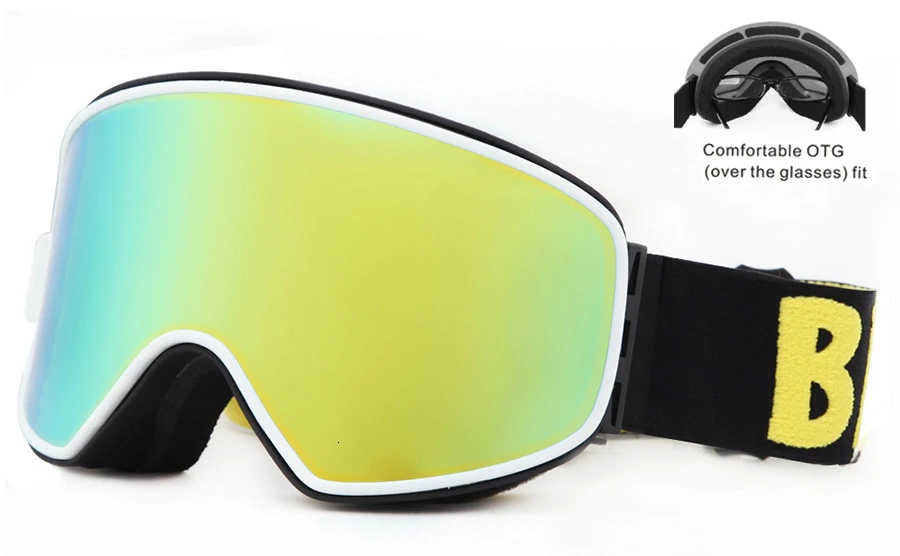 Gold lens Лыжные очки 2 в 1 с магнитным двойным объективом для ночного катания на лыжах Анти-Туман UV400 лыжные очки мужские и женские сноубордические очки - Цвет: Gold lens