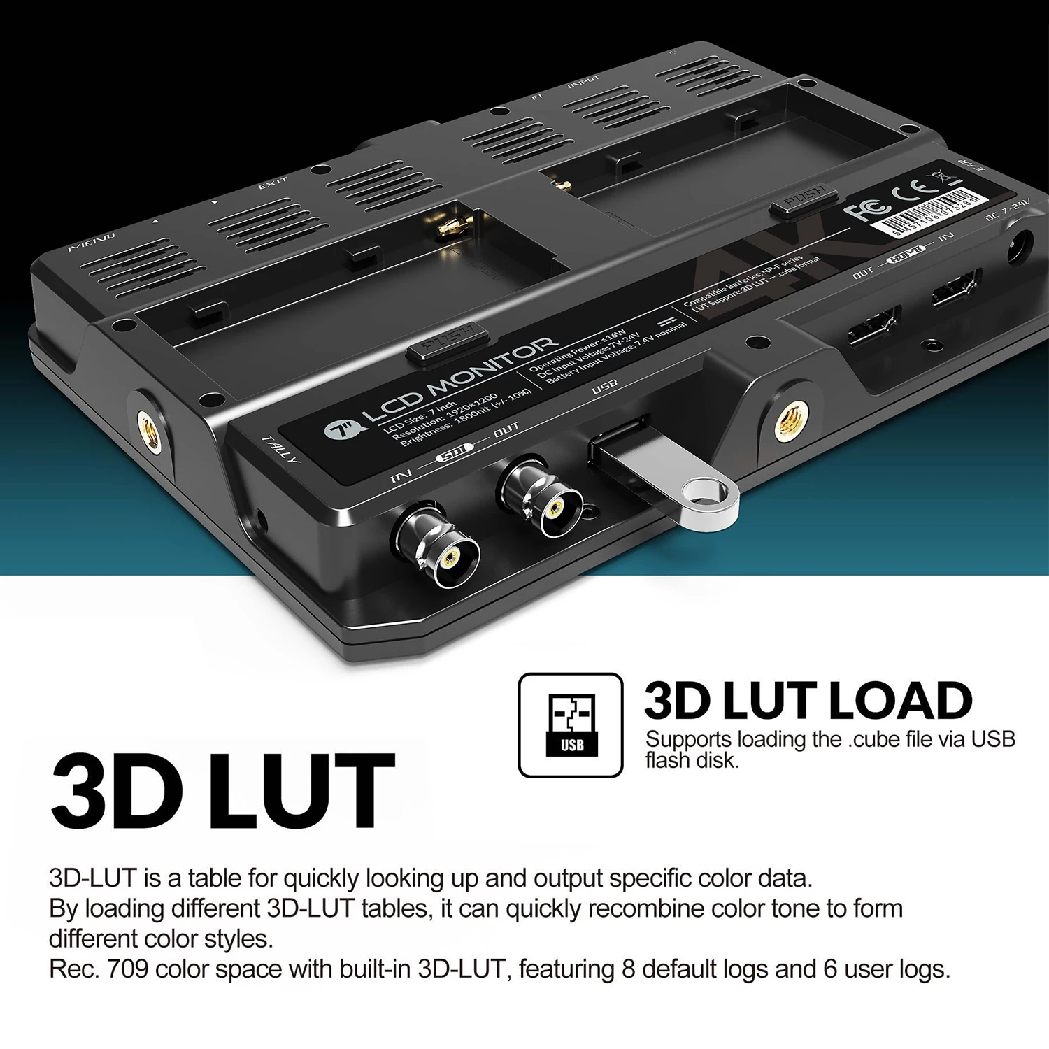 7 Inch 4K Ultra Brightness On-Camera Monitor with Full HD Resolution 1800nit Sunlight Viewable 4K-HDMI & 3G-SDI
