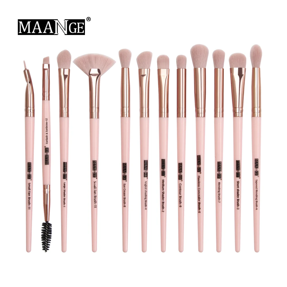 12pcs Pink gold MAANGE Pro 3/5/12 шт./партия, набор кистей для макияжа, тени для век, растушевка, подводка для глаз, кисти для бровей, для макияжа, Новинка - Handle Color: 12pcs Pink gold