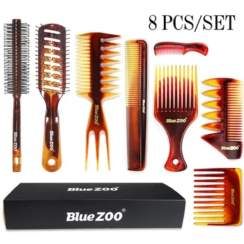 

8pcs Men Handheld Salon Straightening Hair Styling Double Sided Cutting Comb Set Multifunctional Anti Static Wide Teeth Quick