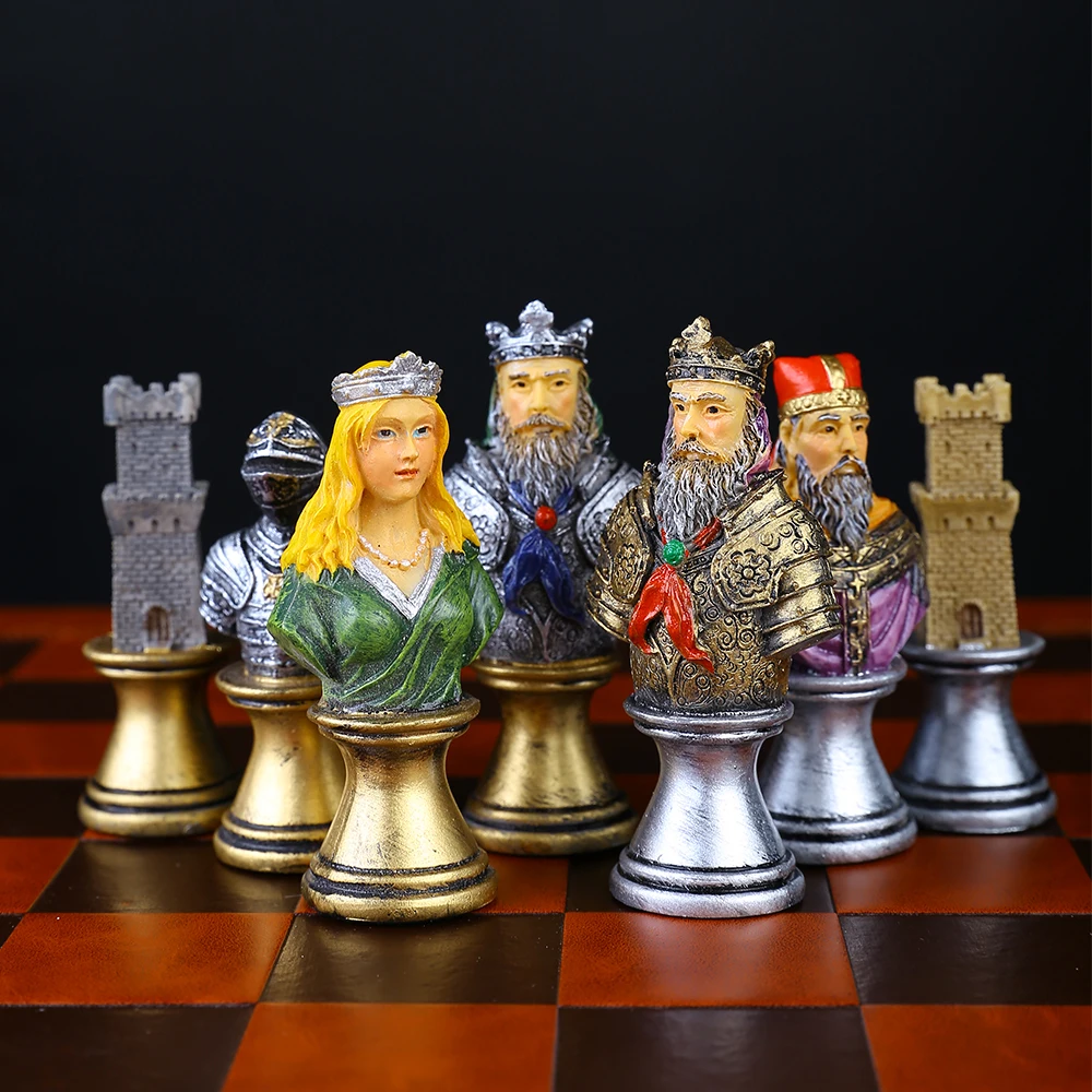 

Characters Medieval War History Theme Chess 32 Painted Pieces Embossed Board Style Multi-choice Board Game Gift Collection