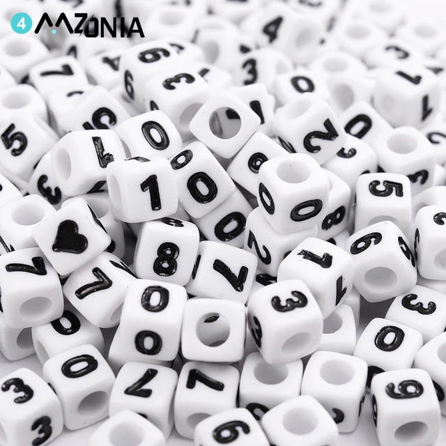 CHONGAI 20/50Pcs Cube Acrylic Number Beads Single Number 0-9 White Square  Bracelet Jewelry Making