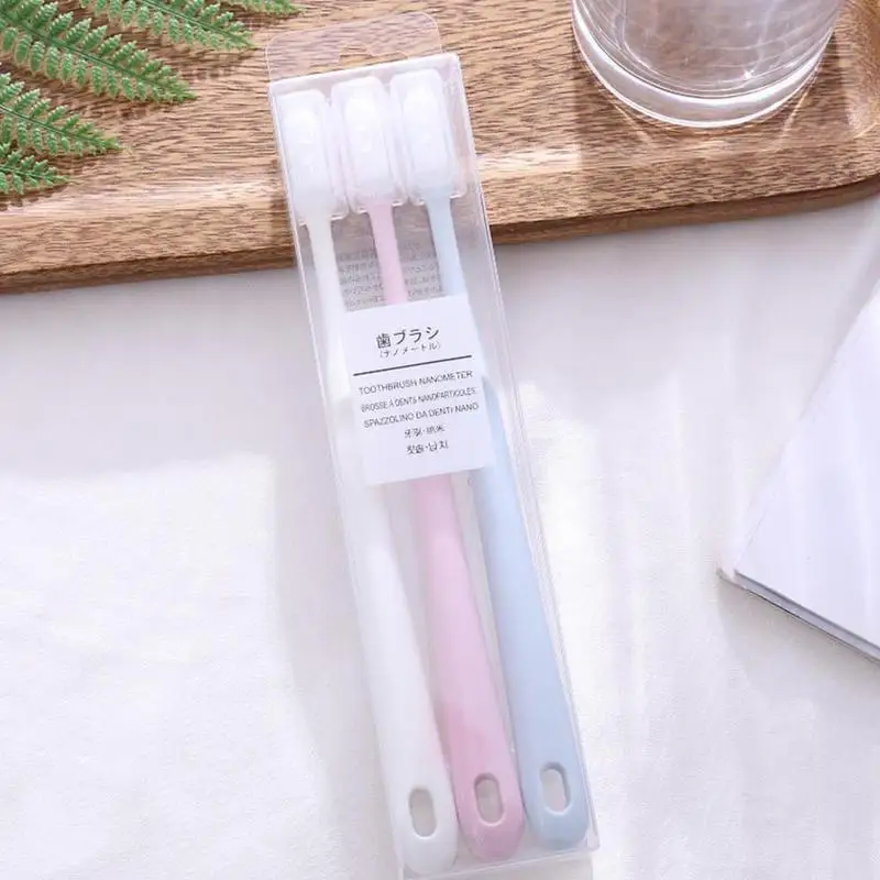 

3Pcs Nano Soft Toothbrush Ceramic Color Clean Tongue Coating Nano Soft-bristle Adult Toothbrus White Head Household Tooth Brush