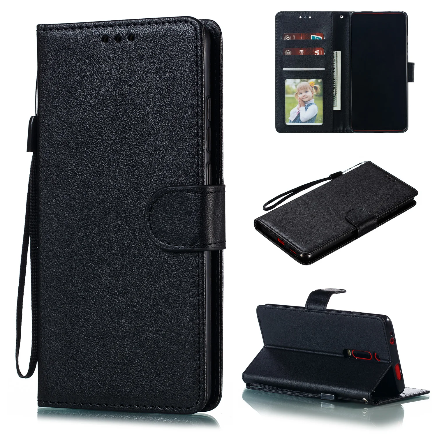 Bao Da Flip Wallet Dành Cho Xiaomi Redmi Note 9 8T 8 7 6 5 Pro 4x Đỏ MI 5 plus 8 8A 9A 9C 7A 6A 4A Funda Poco F1 Đứng Bao Da