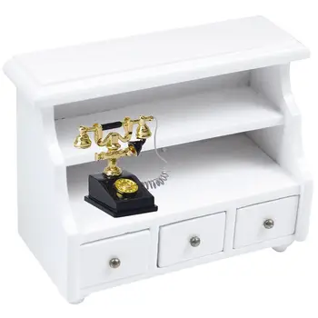 

1/12 Dollhouse Miniature Retro Phone Vintage Phone & Bathroom Cabinet Toilet Cabinet White