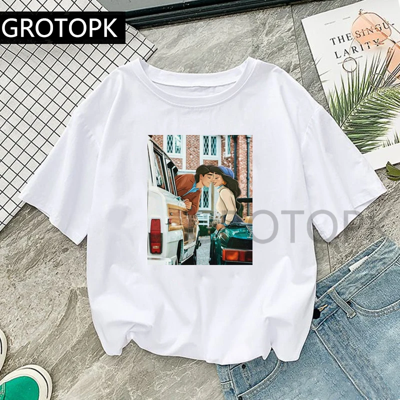 503949 GROTOPK/забавная Повседневная футболка для девочек с надписью «Love You», «Jasmine& Aladdin», хлопковая Футболка с круглым вырезом и принтом, повседневная женская футболка с коротким рукавом в стиле Харадзюку - Цвет: 503949